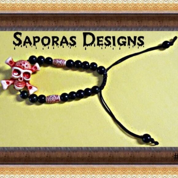 Handmade Pirates Of The Caribbean Design Bracelet With Black & Brown Beads - Picture 1 of 1